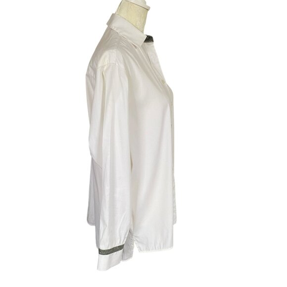Lafayette 148 New York women's size P cream button down collared blouse sequin - Picture 3 of 9